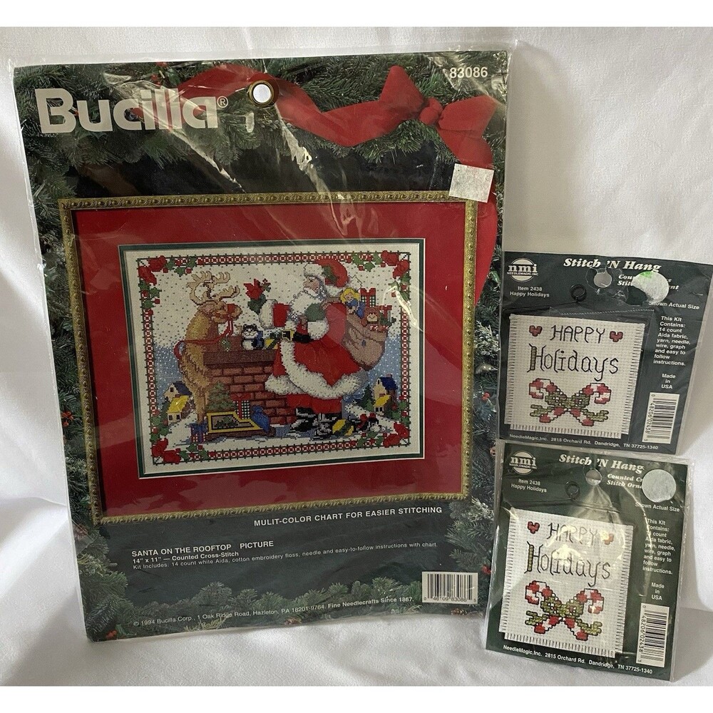 BUCILLA Santa On The Rooftop 14 x 11” Counted Cross Stitch Kit #83086 NIP